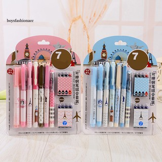 Bộ 7 cây bút và 8 ống mực dụng cụ văn phòng phẩm tiện dụng cho học sinh