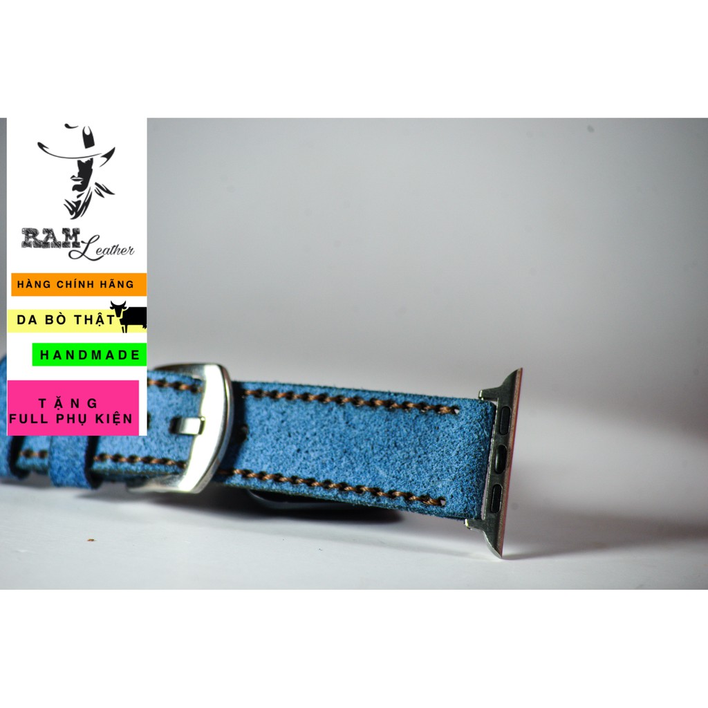 Dây đồng hồ Apple Watch , Iwatch , Iphone Watch Da Bò Lộn Xanh Coban RAM Leather Classic 1963  Bền Đẹp