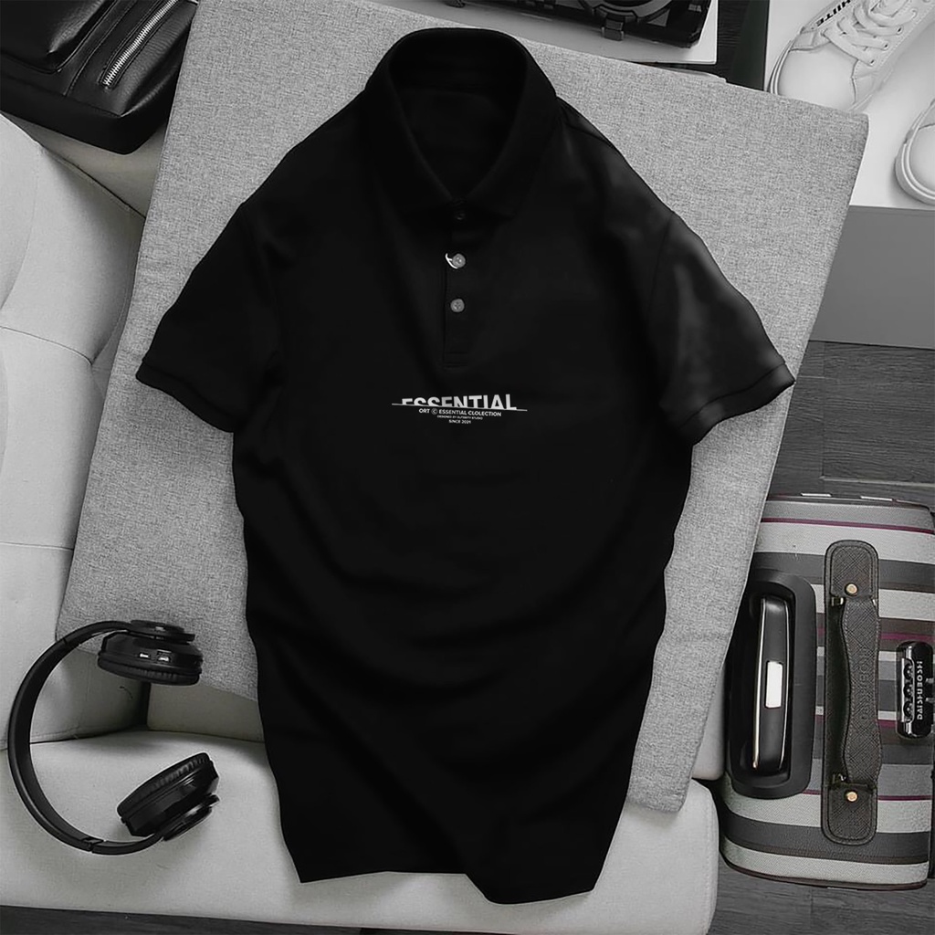 Áo POLO ESSENTIALS Fear of God, Full Size Nam Nữ, chất Thun Cá Sấu Poly Thái, áo có cổ trắng, đen, cổ trụ Unisex