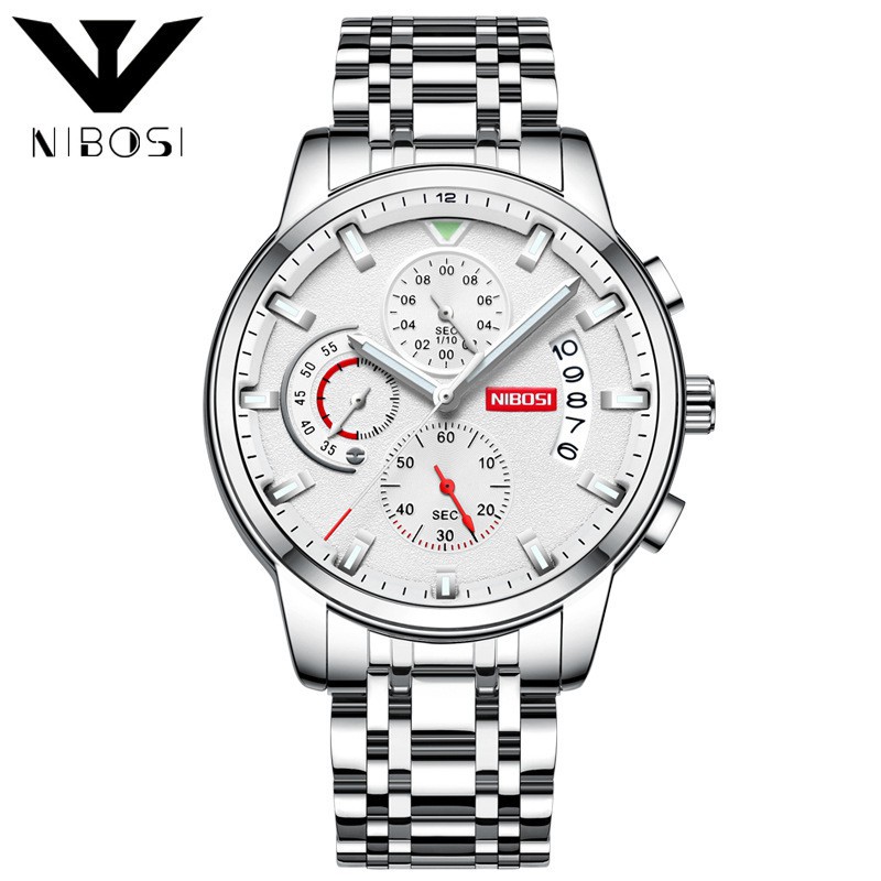 Đồng Hồ NiBoSi 1985 Chính Hãng Nam Dây Thép Ko Gỉ Chạy Full 6 Kim Chống Nước Chống Xước Cao Cấp FullBox Có Lịch