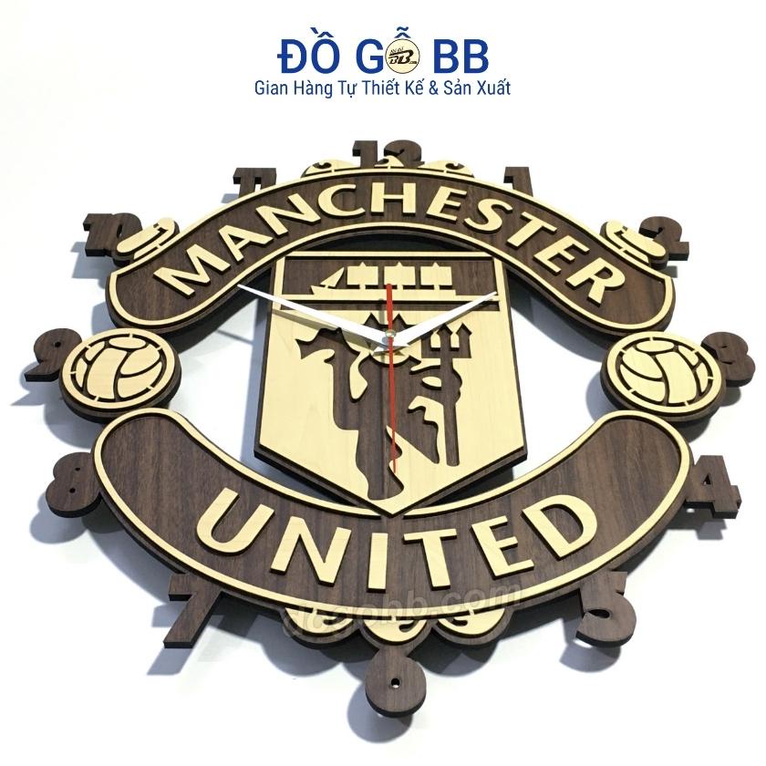 Đồng hồ logo MANCHESTER UNITED MU treo tường decor bóng đá bằng gỗ làm quà tặng sinh nhật nam bạn trai chồng, Đồ Gỗ BB