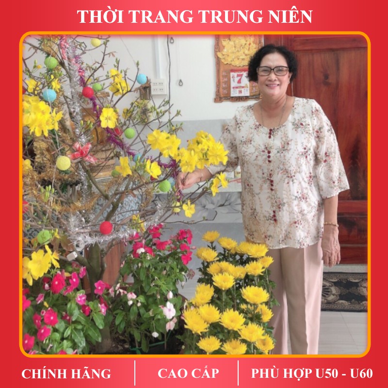 Áo trung niên iDiva A17-86 (Hồng)/ A17-87 (Trắng) chất liệu lụa voan cao cấp, dáng suông phù hợp U50 dự tiệc & dạo phố