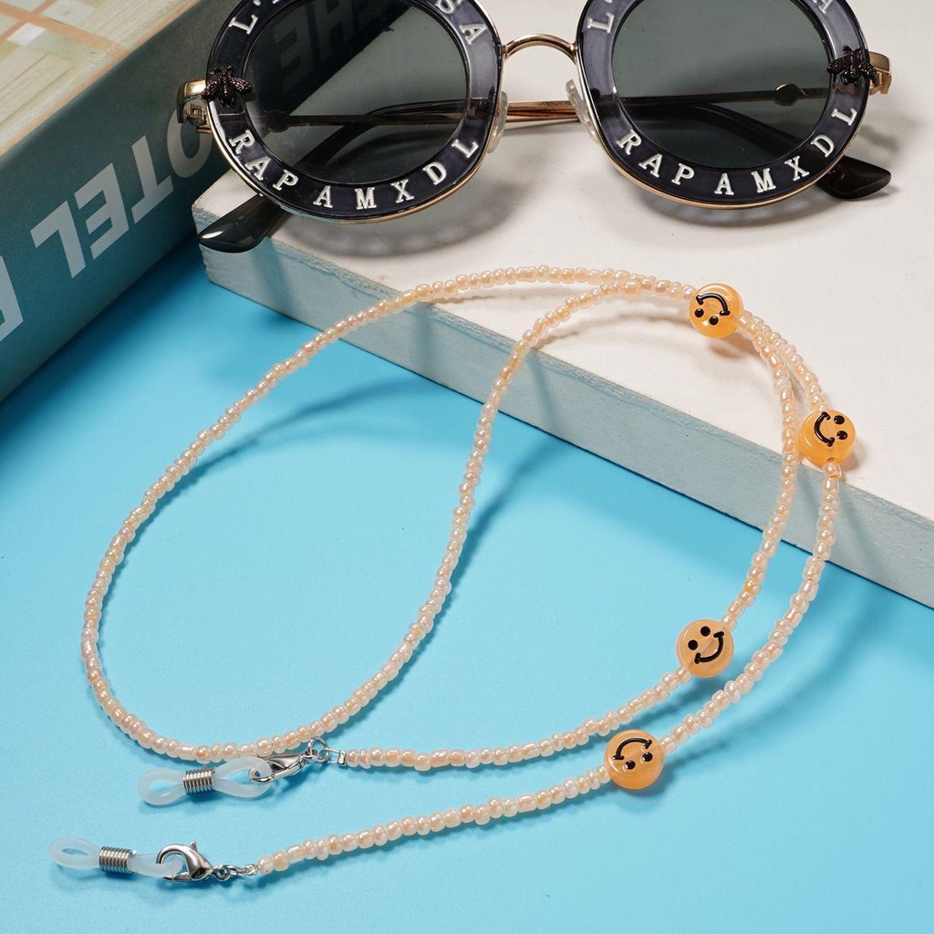LILYES Eyeglass Lanyard Face Cover Necklace Neck Straps protectionCord Holders Glasses Chain Glasses Clips Anti-lost Smiley Candy Color Cartoon Sunglasses Cords Acrylic Beads Chain/Multicolor