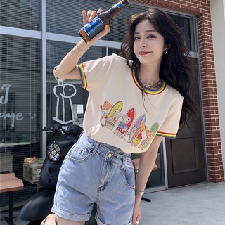 Áo thun nữ cổ tròn tay ngắn in hình dễ thương 44939