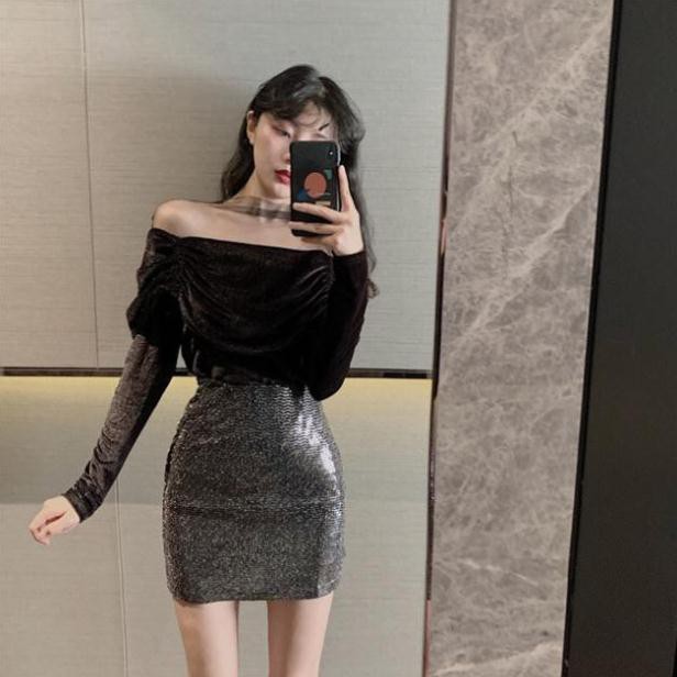 Chân váy thun ánh nhũ