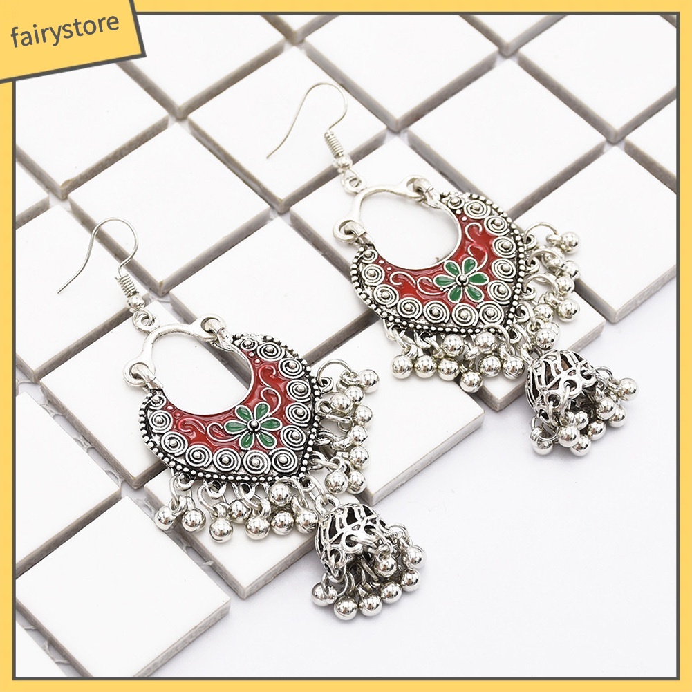 Bông tai dáng dài hình hoa phối tua rua phong cách bohemian