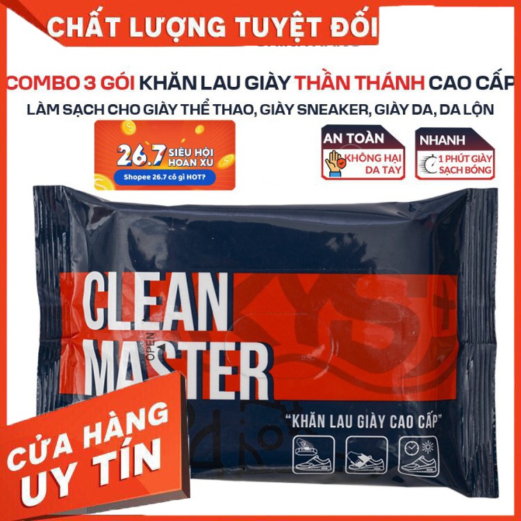 HÀNG CAO CẤP -  3 Gói Khăn lau giày cao cấp Clean Master vệ sinh cho giày thể thao, giày sneaker, giày da  - Hàng Cao Cấ