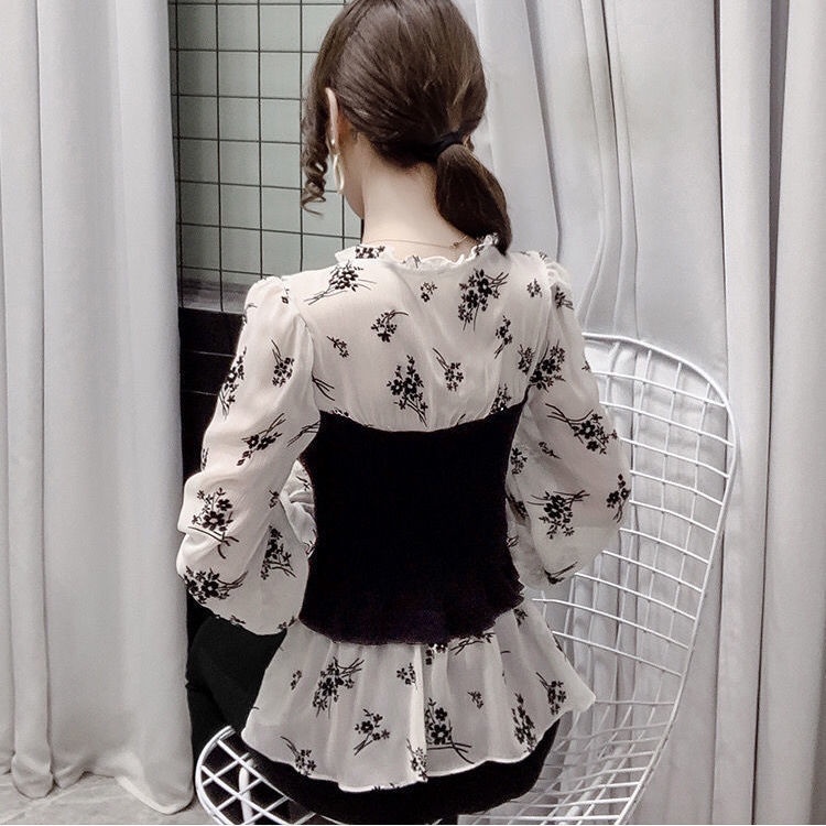 Women's 2022 new French vintage blouse horn sleeve shirt