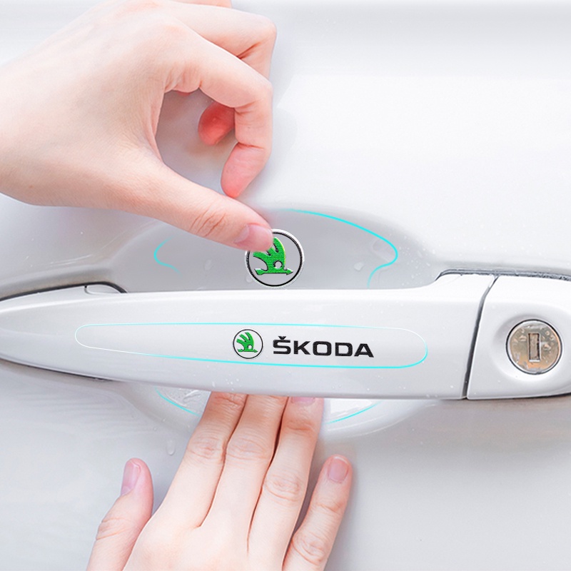 Set 8 Phim Dán Trong Suốt Bảo Vệ Tay Cầm Cho Xe Ô Tô Skoda Octavia A5 A7 Superb Fabia 2 3 1 Rapid Yeti Citigo Kodiaq Roomster