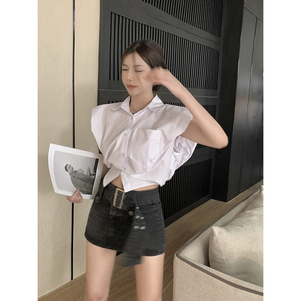 QKOOLE Áo sơ mi  dáng rộng thời trang Hàn Quốc dành cho nữ