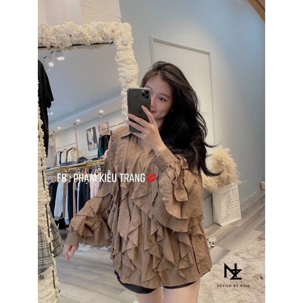 Áo sơmi bèo nâu tiểu thư