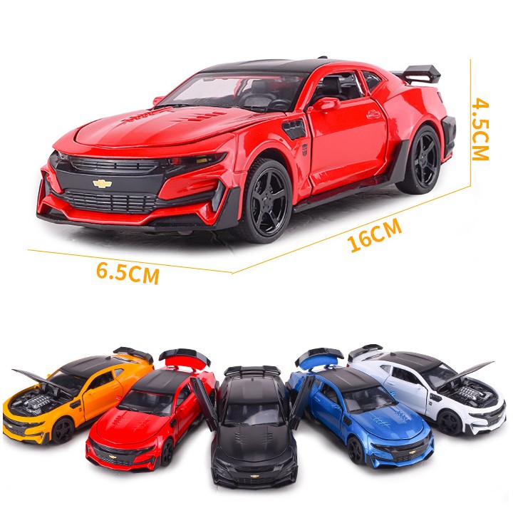 Xe mô hình ô tô Chevrolet camaro 1:32 JACKIE KIM bằng kim loại - xe chạy cót có âm thanh và đèn mở các cửa đồ chơi trẻ e