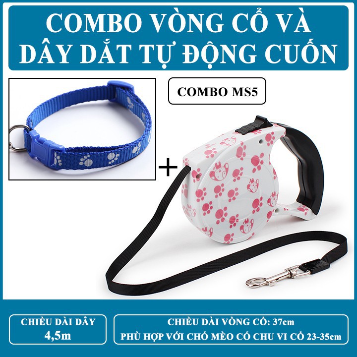 [COMBO] Dây Dắt Cuốn Tự Động và Vòng Cổ - Phù hợp với Chó Mèo từ 3-7Kg - DD0801