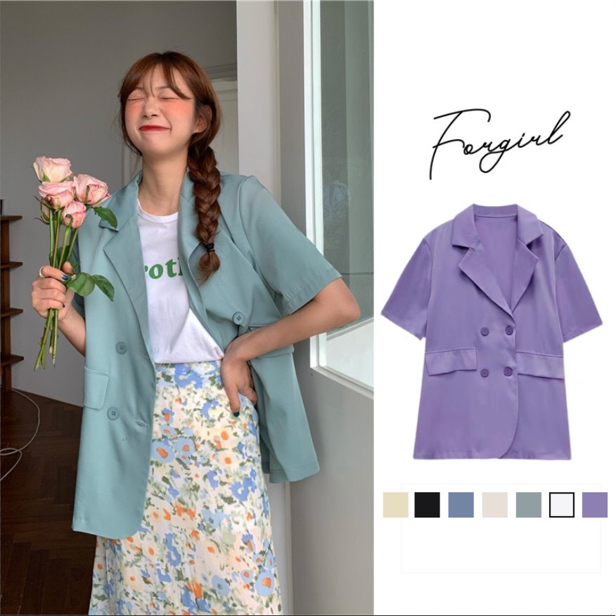 Áo blazer - Vest tay ngắn dáng rộng màu trơn Forgirl