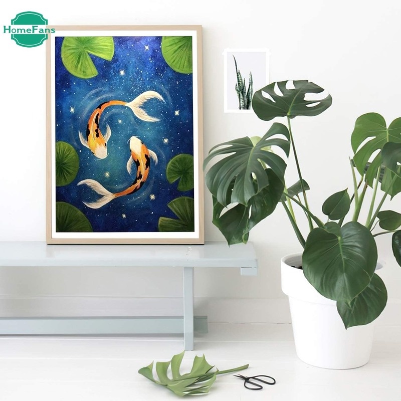 Bộ tranh đính đá 5D tự làm hình cá koi hoa sen cho trẻ em và người lớn 30x40cm
