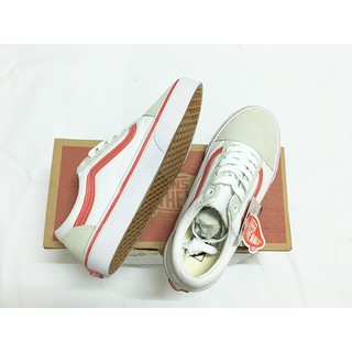 (Ảnh thật+Full box) Giày Old skool da lộn trắng kẻ đỏ