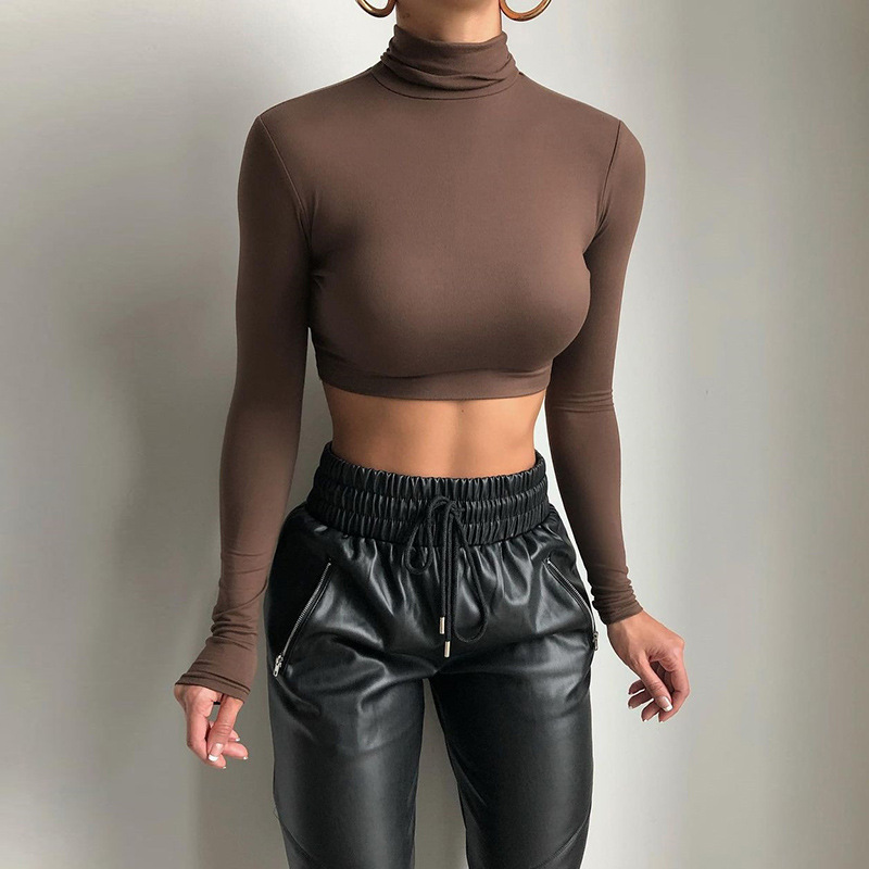 DUNEA Áo Croptop Tay Dài Thiết Kế Màu Trơn Thanh Lịch