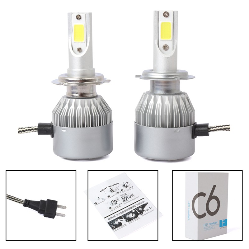 2 Bóng Đèn Pha C6 Led Cob H7 36w 7500lm Cho Xe Hơi