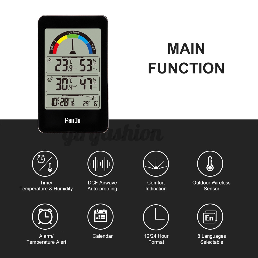 Digital LCD Thermometer Hygrometer Weather Station Wireless Indoor Outdoor Forecast Sensor Clock Comfort Indication