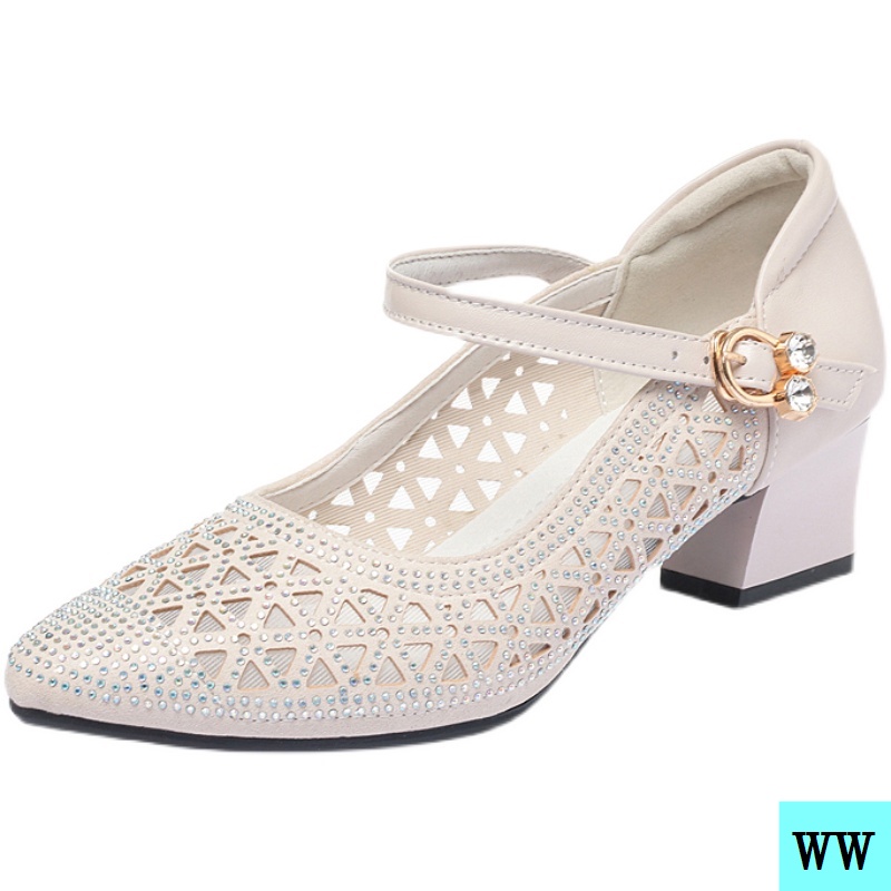 Giày Da Mềm Đế Vừa Phối Lưới Thoáng Khí Thời Trang Mùa Hè Cho Nữ Trung Niên