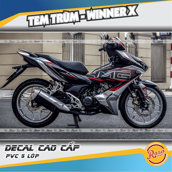 Tem trùm WINNER X bạc đen | Decal PVC 5 lớp cao cấp | Mã tem: WINX 0140