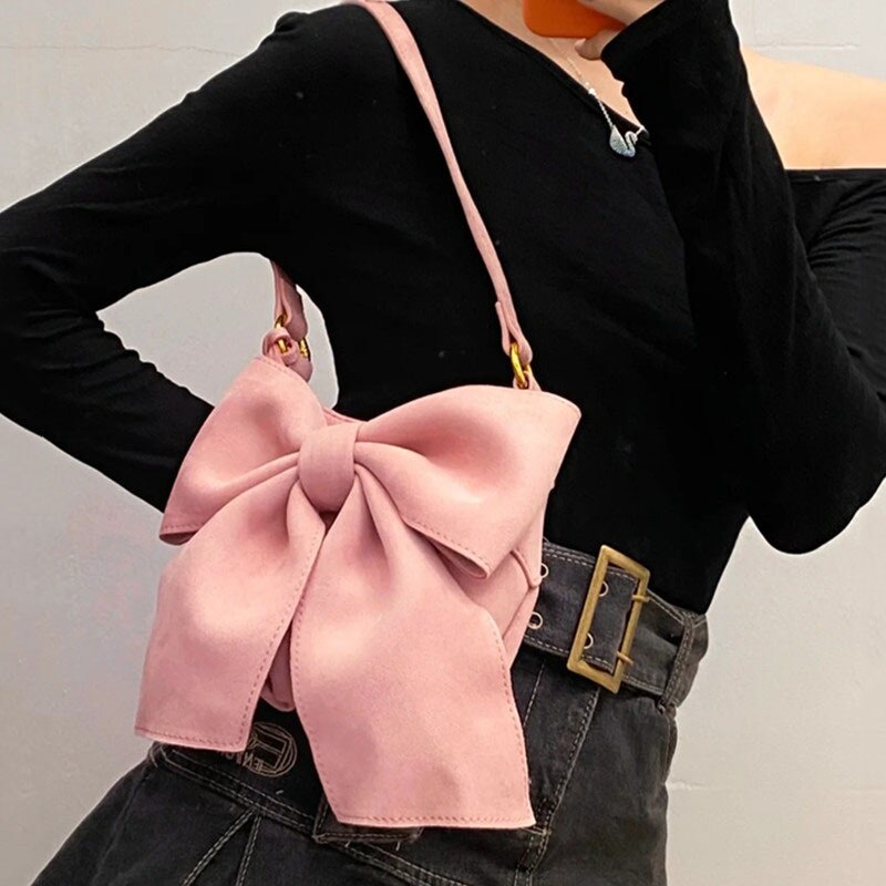 Túi đeo vai JASMIN NOIR dáng vuông thiết kế nơ chất liệu da lộn thời trang cho nữ