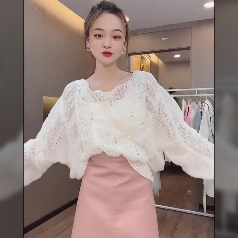 Áo Sweater Dài Khoét Lỗ Kim Cương Trắng Phong Cách Mới Mùa Thu @