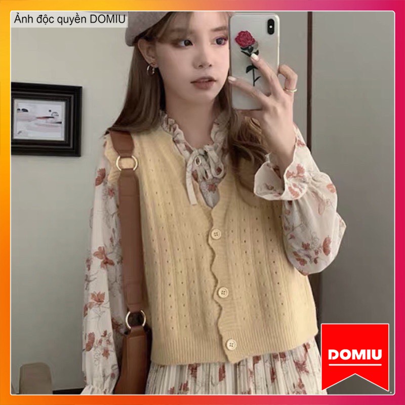Áo gile len viền lượn sóng cài cúc Ulzzang style