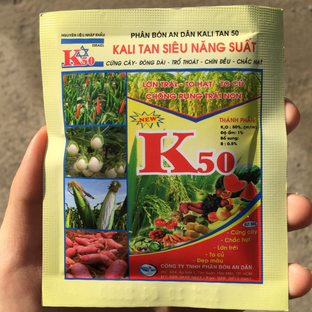 (Combo 5 gói ) Phân bón rễ Kali K50 Kali - Bo (30gr) siêu dưỡng trái, hạt, củ quả (Vườn Sài Gòn - Vuon Sai Gon)