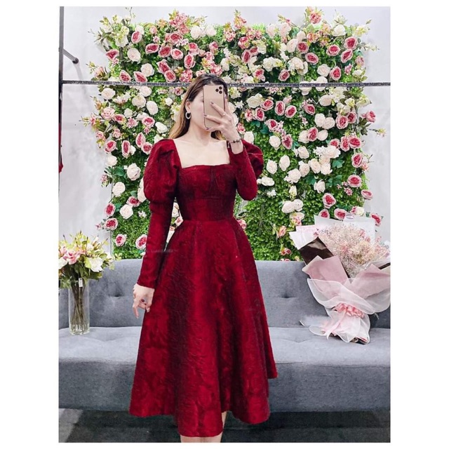 ảnh và video thật 10000% _ đầm gấm tay dài