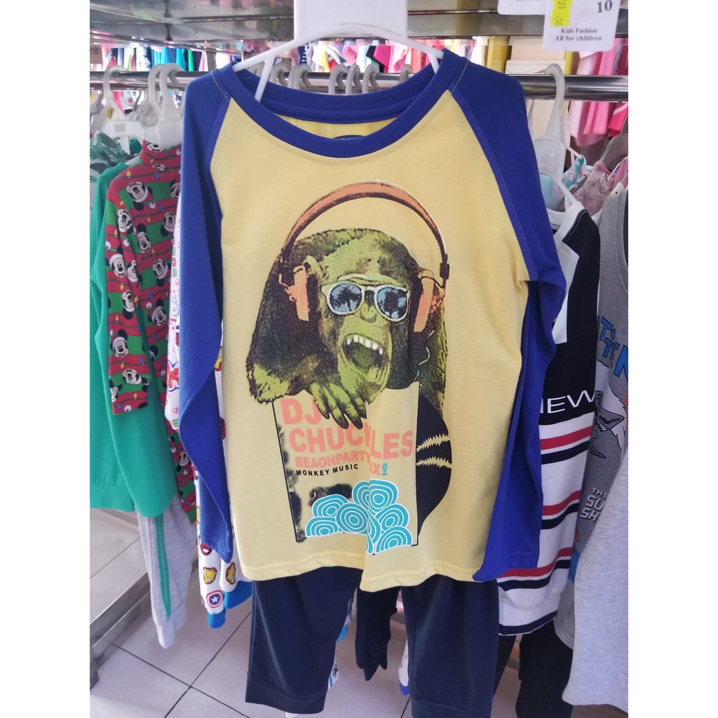 Bộ thun cottton tay dài in khỉ nghe nhạc size đại