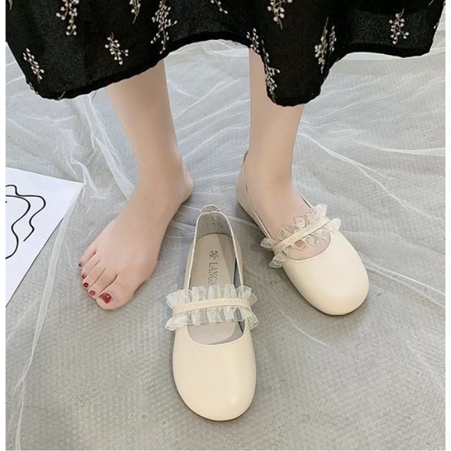 Giày búp bê mũi tròn đế bệt phong cách vintage Hàn quốc xinh xắn cho nữ - Mã GB45
