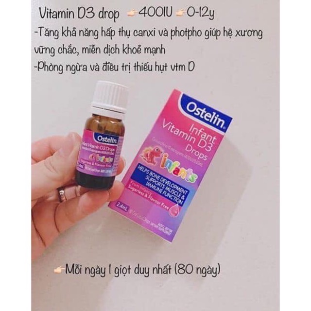 Ostelin vitamin D3 drops của Úc cho bé từ 0m, hàng xách tay đủ bill