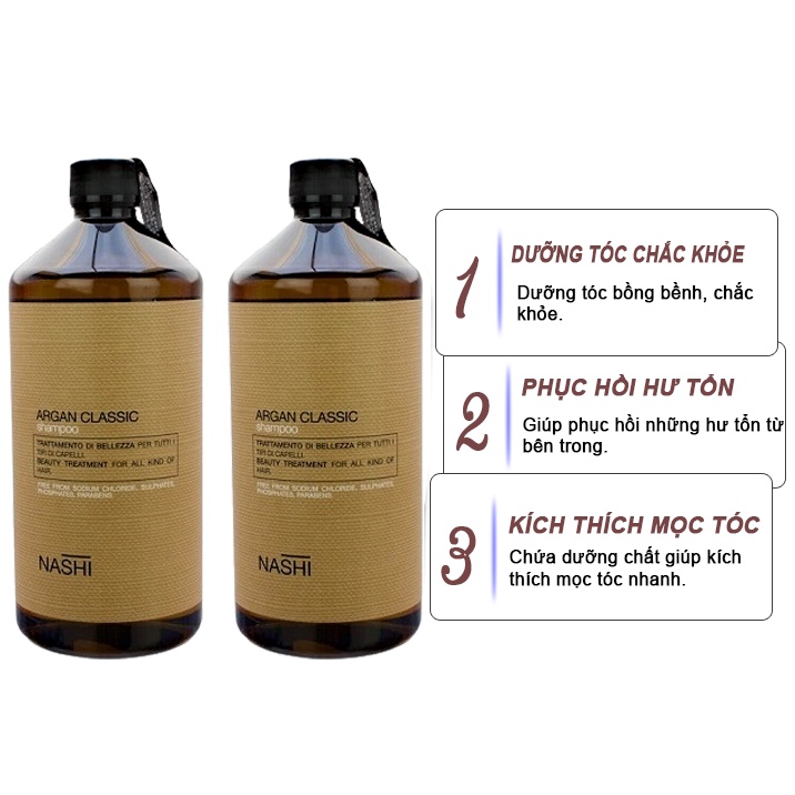 Dầu gội đầu Nashi Argan 1000ml x2 phục hồi hư tổn chuyên sâu, siêu mềm mượt HUẾ STORE