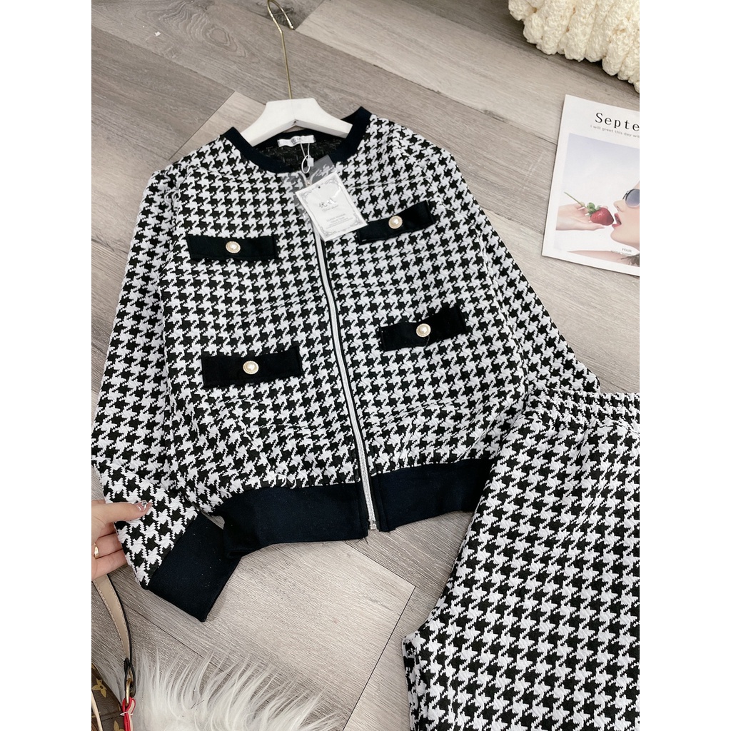 Bộ dạ ziczac hot hàng nhập shop Form đẹp, phối cúc ngọc bao sịn FreeSize dưới 58kg