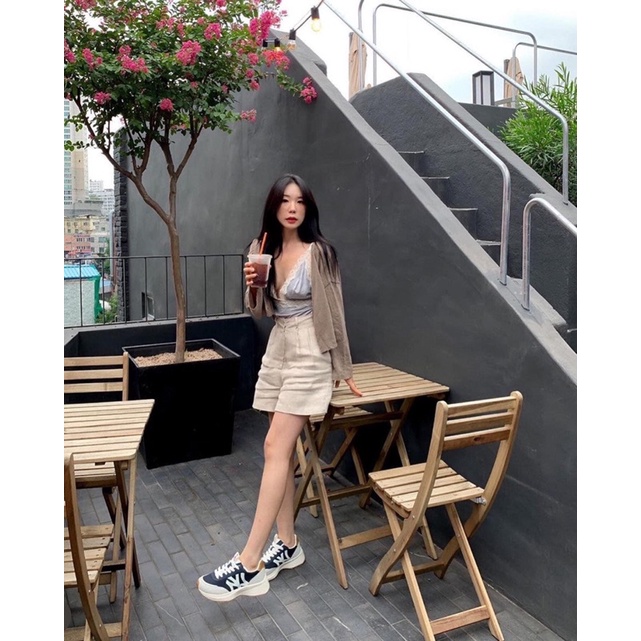 Giày chunky jogger MLB đen phối gót nâu