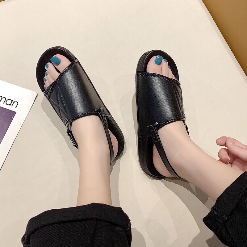 Giày sandal cao su nữ đế bệt quai ngang bản to phong cách đơn giản FLOWER SD05 - Nguyentrang239