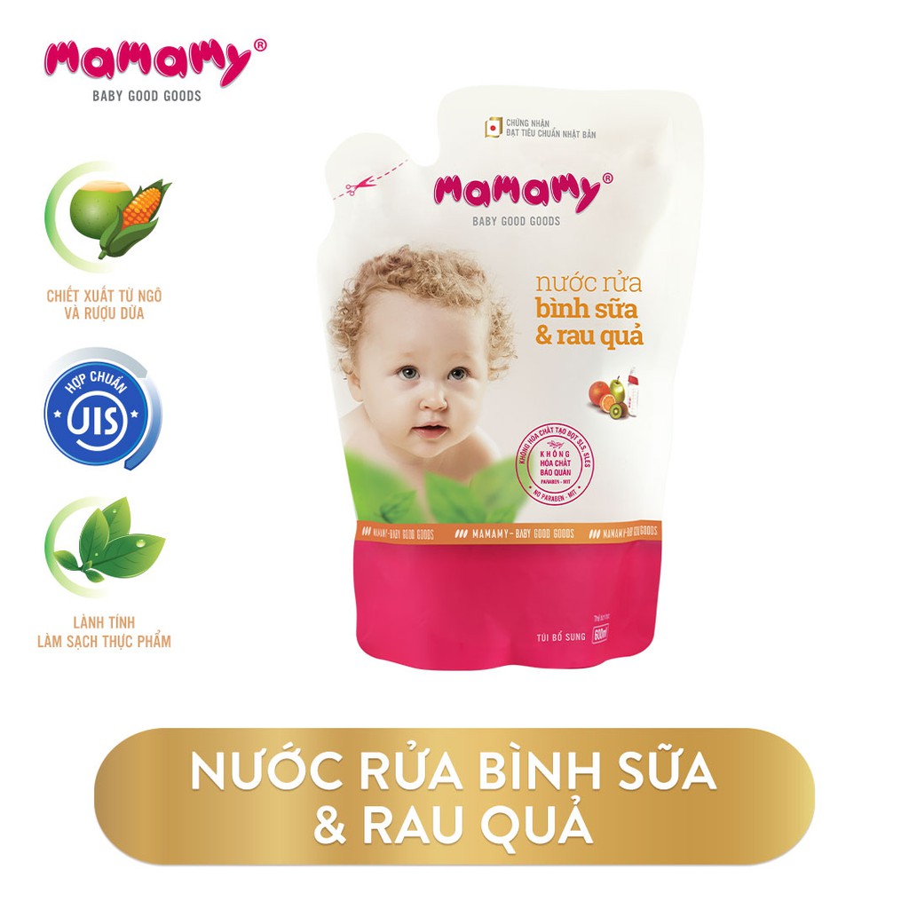 Combo 3 Túi bổ sung Nước rửa bình sữa & rau quả Mamamy 600ml/túi