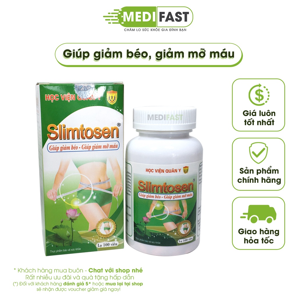 Slimtosen - Viên uống giảm cân của Học Viện Quân Y - Giảm cân hiệu quả, không lo mệt mỏi - Lọ 100 viên