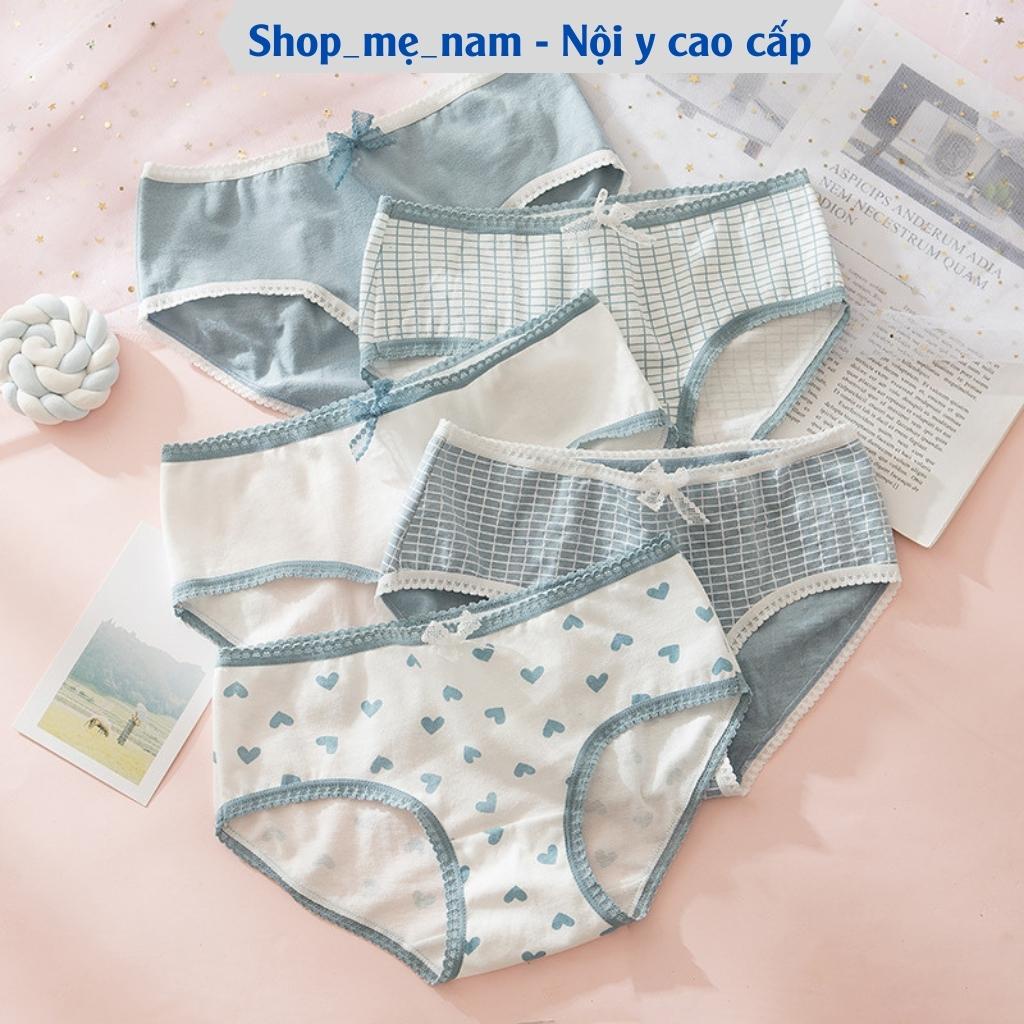 Quần Lót Nữ Cotton Kháng Khuẩn Đính Nơ In Hình Họa Tiết Màu Xanh Dễ Thương