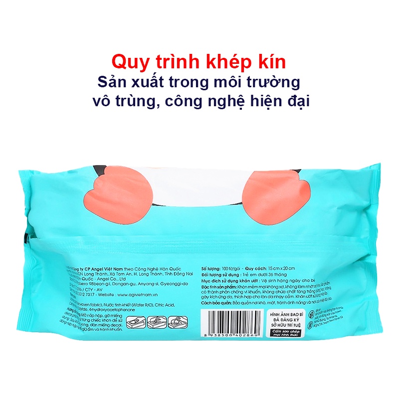 Khăn ướt Agi, Khăn giấy ướt không mùi chính hãng mềm mịn an toàn cho bé yêu (gói 100 tờ) Baby-S – SKH011