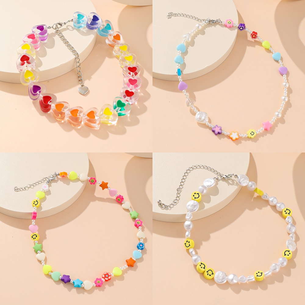 Vòng Cổ Choker Hạt Hình Trái Tim Hoa Sao Đầy Màu Sắc Phong Cách Retro