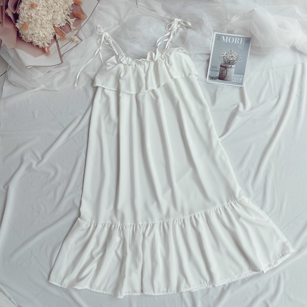 Đầm 2 dây cột nơ vai kiểu tiểu thư siêu hót feedback - Bảo An Shop