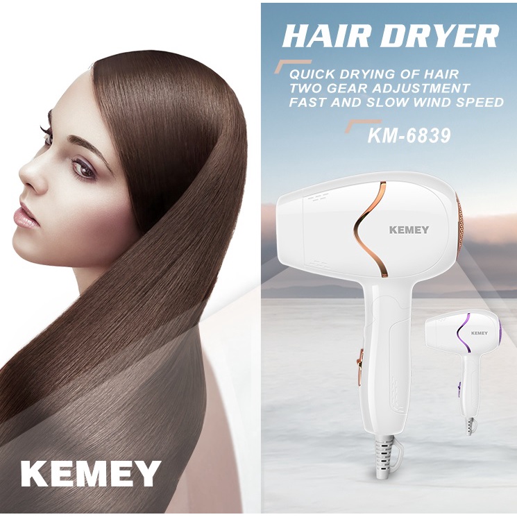 Máy Sấy Tóc Kemei Mini Cầm Tay Gấp Gọn Kemey KM 6839