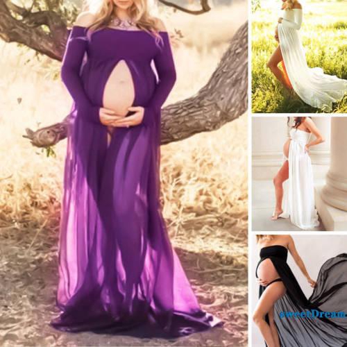 Đầm maxi vải chiffon dùng chụp ảnh cưới cho bà bầu độc đáo