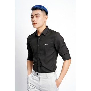 Áo sơ mi nam đen tay dài thêu chữ cm59 celeb
