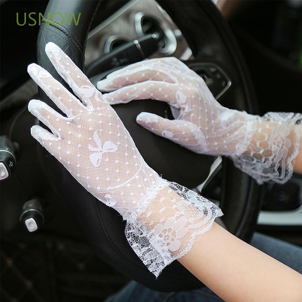 Găng Tay Ren Lưới Phối Nơ Màu Trắng / Đen Phong Cách Gothic Thời Trang Mùa Hè