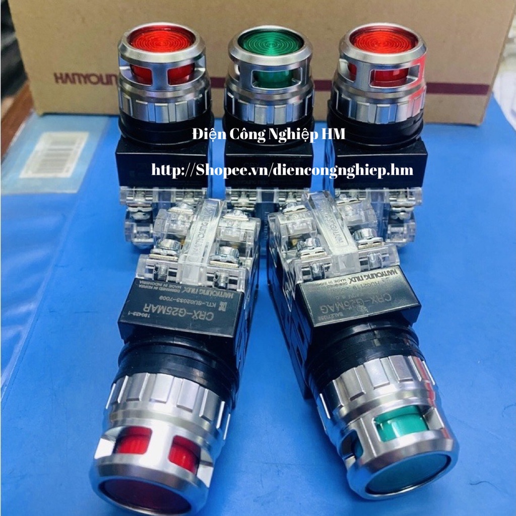 Nút Ấn Nhấn Phi 25 có đèn Hanyoung CRX-G25MAR, CRX-G25MAG, CRX-G25MAY Chính Hãng