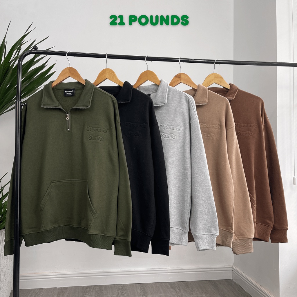 Áo Sweater nỉ bông ZIP 1/4 21pounds Embossed