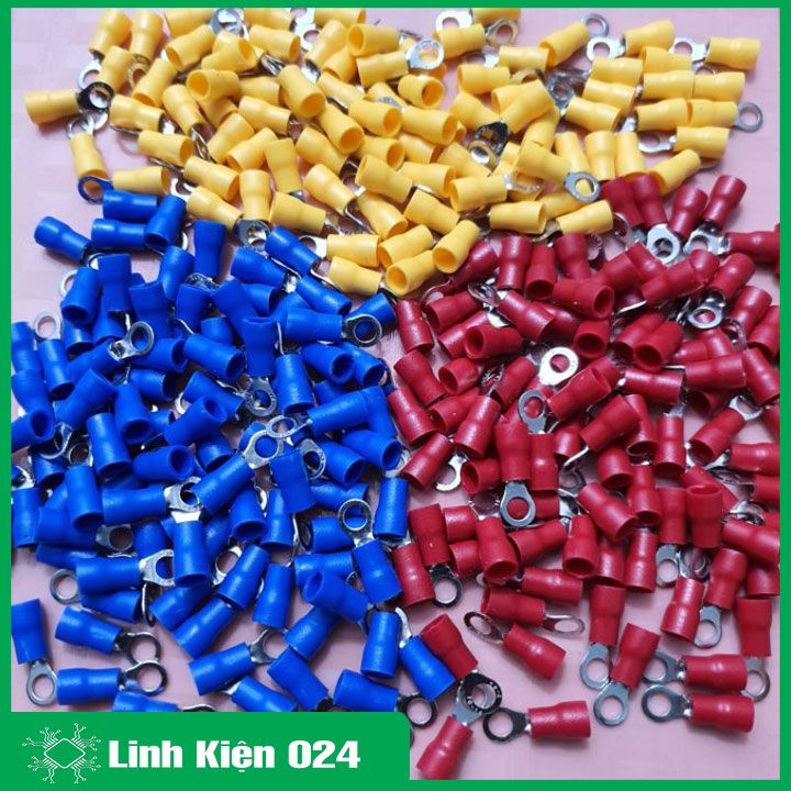 Gói 100 chiếc đầu cos tròn RV bọc cao su màu đỏ, vàng, xanh dương